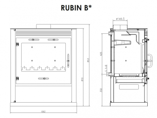 EEK A Wasserführender Kaminofen Victoria Rubin B Elfenbein mit XXL-Sichtscheibe – 13kW