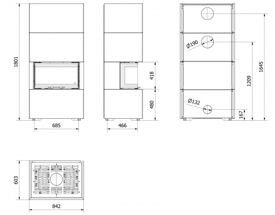 *EEK A Panorama-Kamin Kratki HOME EASY BOX mit NBC 7 mit 7kW - Kaminbausatz