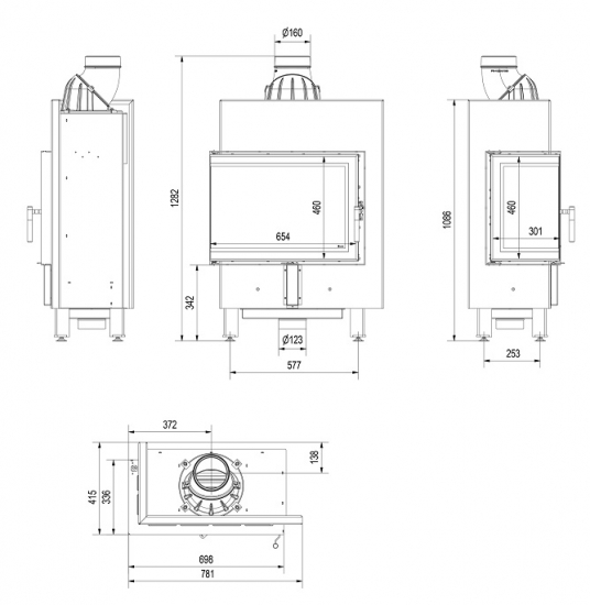 *EEK A+ Eck-Kamineinsatz Kratki LUCY/12/SLIM/L/BS mit Seitenglas links - 8kW