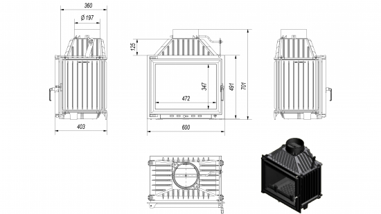 *EEK A Guss-Kamineinsatz Kratki MAJA/PF - 8kW + BIMSCHV II