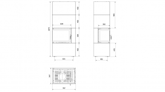 *EEK A - Eck-Kaminbausatz Kratki SIMPLE 8 BOX links BS - schwarz - 8kW + BIMSCHV II