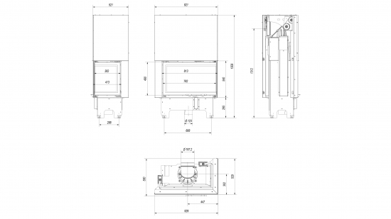 A+ ECK-Kamineinsatz Kratki VNP/810/410 rechts mit Schiebetür - 14 kW
