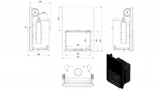 *EEK A Wasserführender Kamineinsatz ZUZIA/PW/15/G/W - 12kW Hebetür + BIMSCHV II