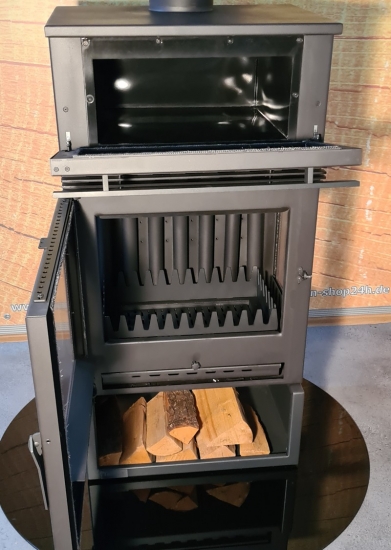 EEK A+ 3-Scheiben Panorama-Kaminofen Teba TKS-15 mit Backfach, dauerbrandfähig - 12,8 kW