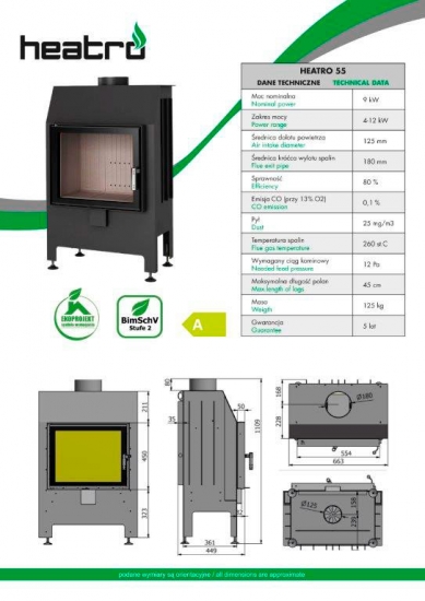 EEK A - Kamineinsatz HEATRO 55 mit Klapptür - 9kW