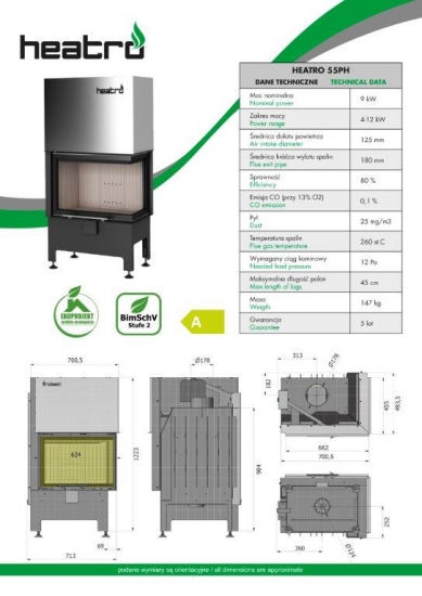 EEK A - Kamineinsatz HEATRO 55 PH mit Hebetür - 9kW