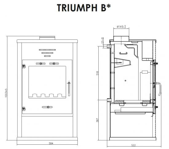 EEK A Wasserführender Kaminofen Victoria Triumph B schwarz– 15kW