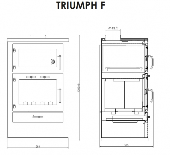 EEK A Kaminofen mit Backfach Victoria Triumph F, schwarz mit XL-Brennraum – 15kW