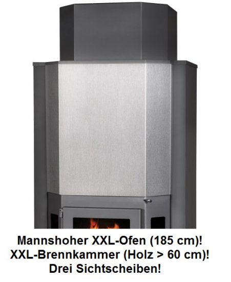 EEK A XXL-Kaminofen (185cm) Victoria Diplomat mit XXL-Brennraum schwarz– 14kW