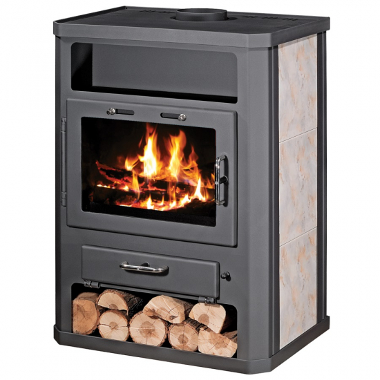 EEK A Kaminofen Victoria Grande mit Kachelverkleidung & XXL-Sichtscheibe schwarz– 14kW