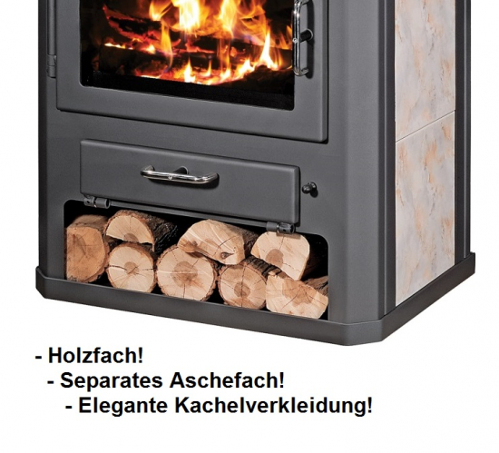 EEK A Kaminofen Victoria Grande mit Kachelverkleidung & XXL-Sichtscheibe schwarz– 14kW