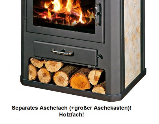EEK A Kaminofen Victoria Grande mit Kachelverkleidung & XXL-Sichtscheibe schwarz– 14kW
