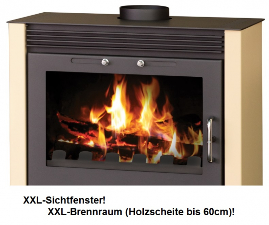 EEK A Kaminofen Victoria Rubin elfenbein mit XXL-Sichtscheibe – 13kW