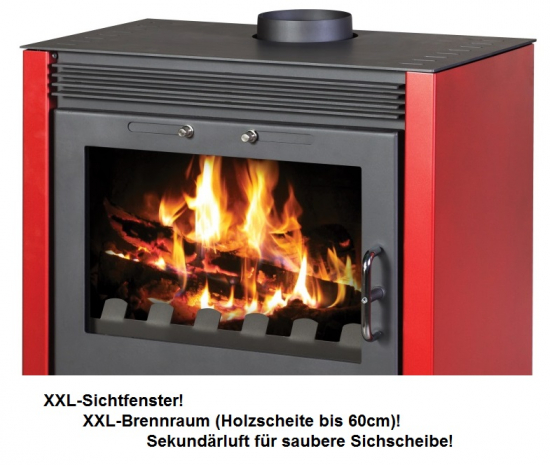 EEK A Kaminofen Victoria Rubin rot mit XXL-Sichtscheibe – 13kW