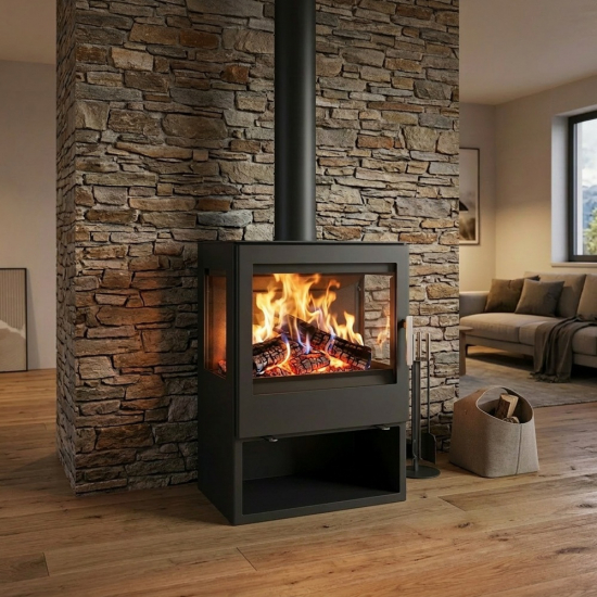 EEK A 3-Scheiben Kaminofen Victoria Modena Vision schwarz- 10,17kW mit XXL-Sichtscheiben