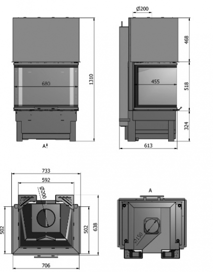 EEK A+ 3 Scheiben-Kamineinsatz HAJDUK VOLCANO 3PL h Schiebetür - 11 kW