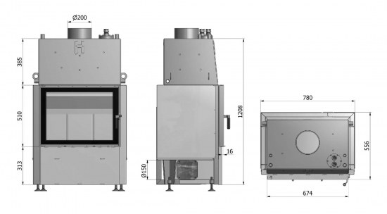 *EEK A+ Kamineinsatz mit Wassermantel HAJDUK VOLCANO WT rahmenlos - 12 kW