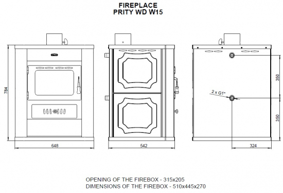 EEK A: Wasserführender Kaminofen Prity WD W15, ocker - 22 kW + Herdplatte + BIMSCHV II