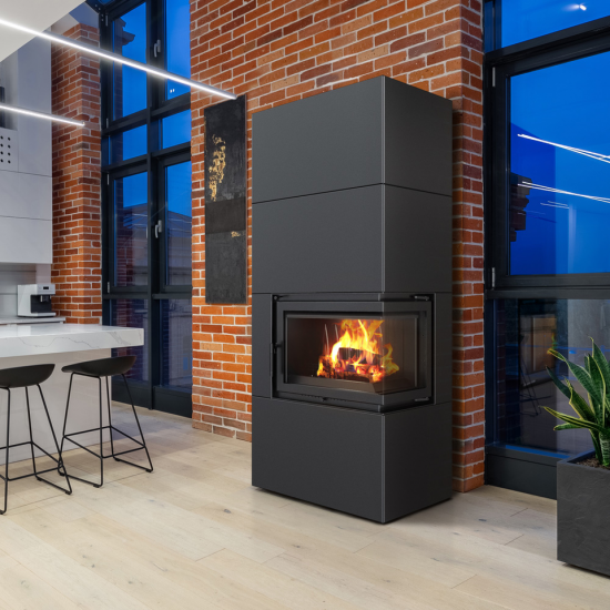 EEK A - Eck-Kaminbausatz Kratki SIMPLE 8 BOX rechts BS - schwarz - 8kW + BIMSCHV II